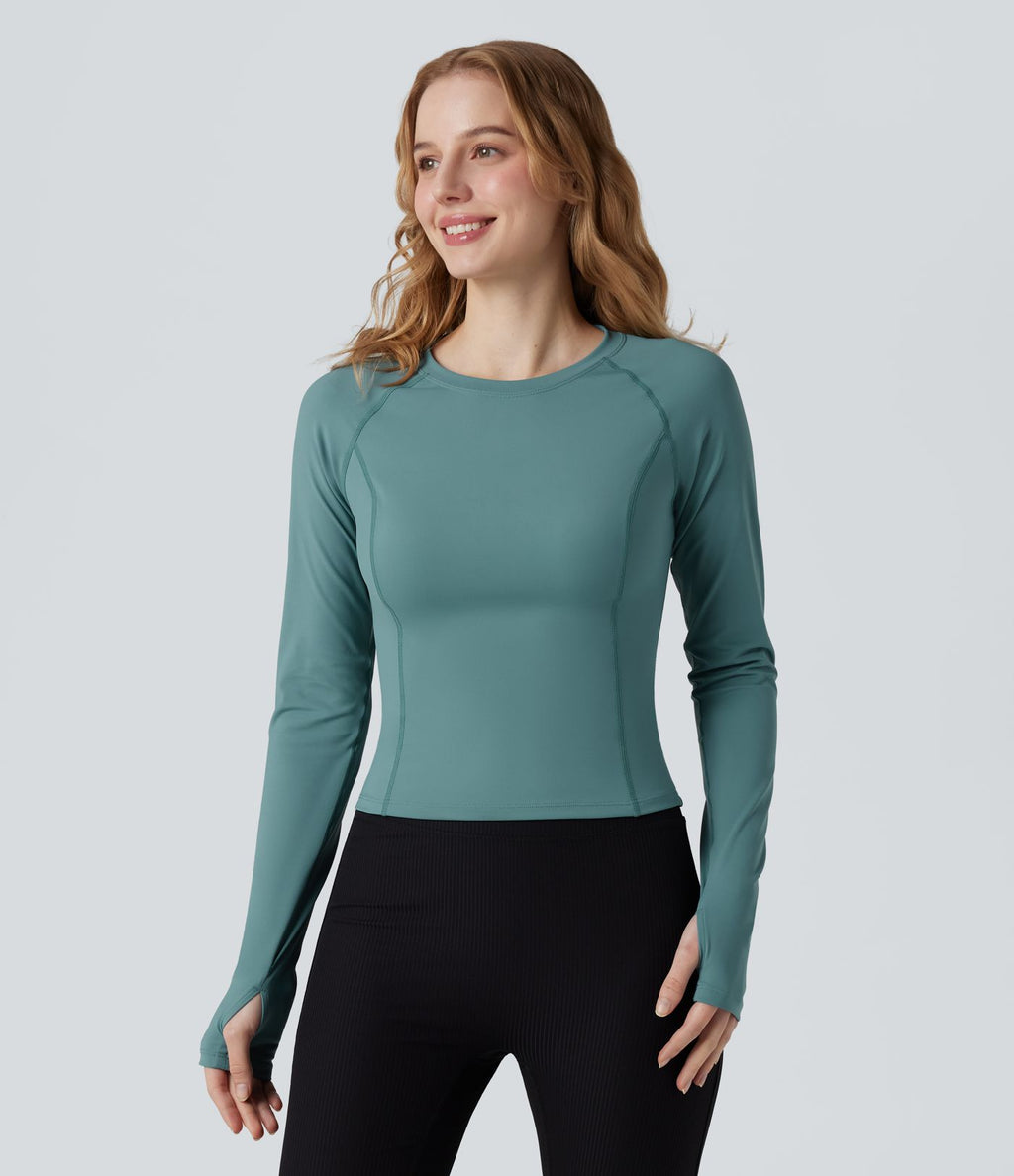 Haut de sport yoga SoftlyZero™ Airy col rond mesh contrastant effet frais InstantCool manches longues avec passe-pouces, protection solaire UPF50+