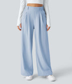Pantalon Tailleur Large Fluide Halara Flex™ Gaufré Taille Haute Poches Latérales