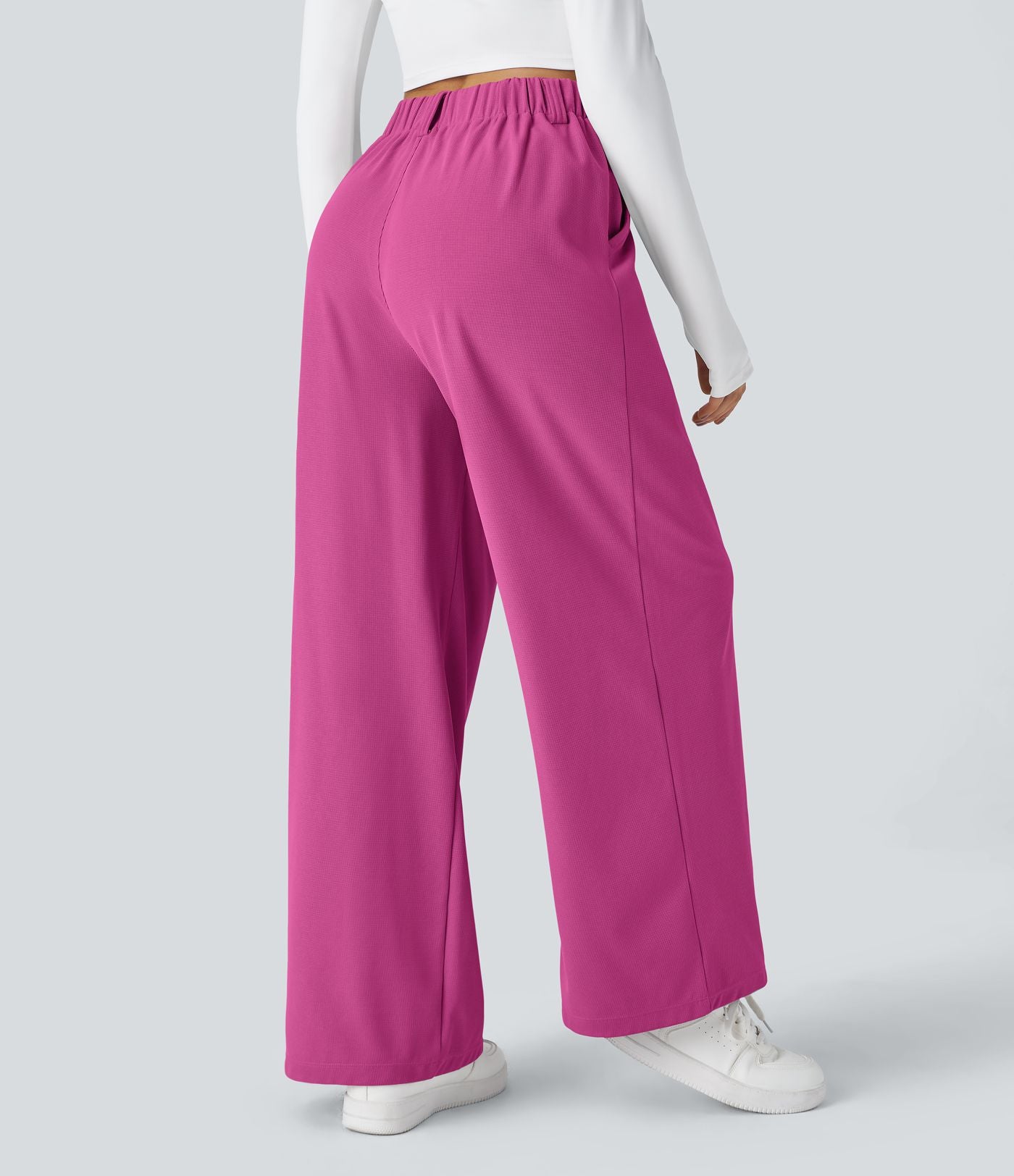Halara Flex™ Pantalon Tailleur Large Fluide Gaufré Taille Haute Poches Latérales