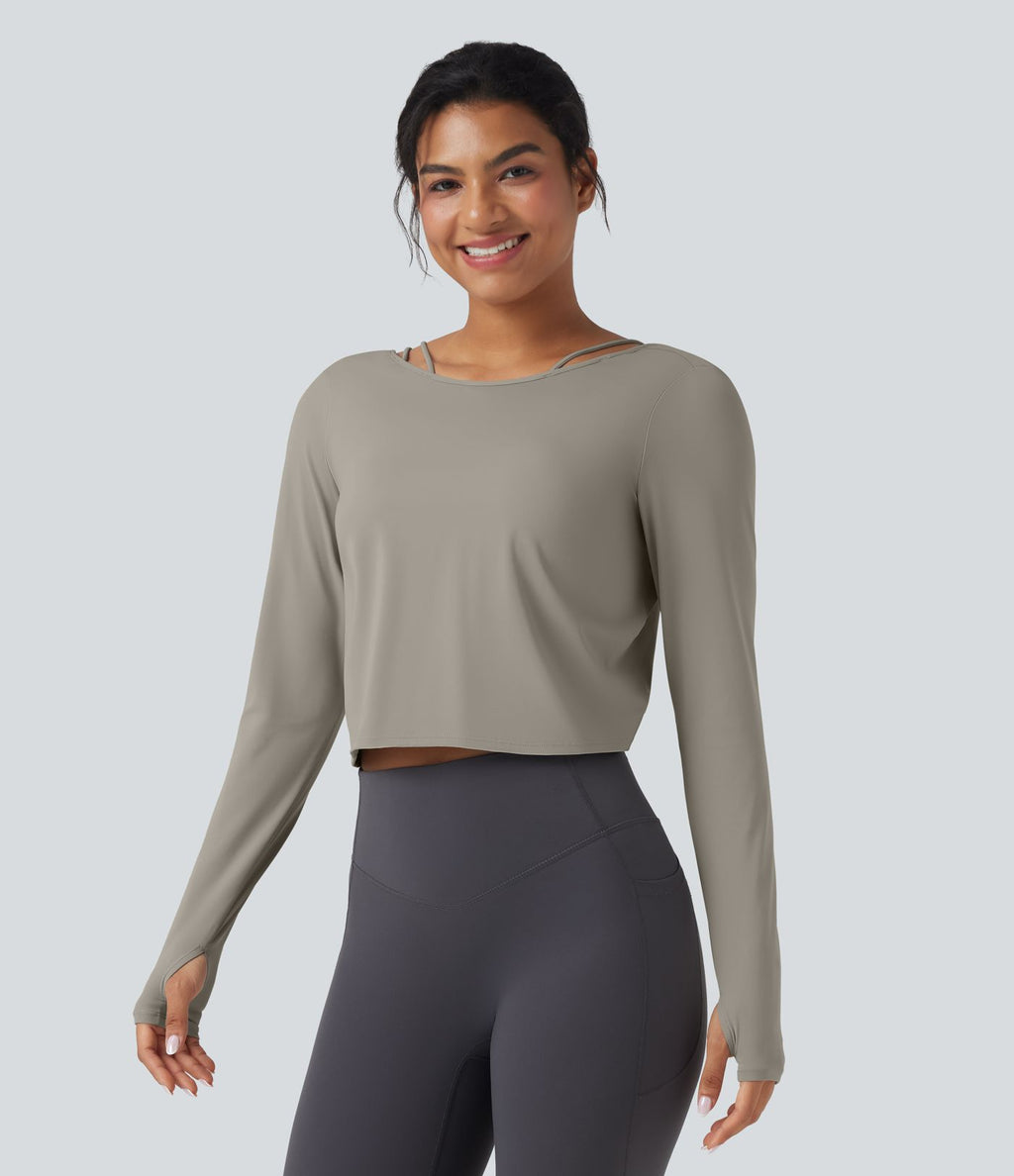 Top de sport yoga SoftlyZero™ QuickDry 2-en-1 dos nu torsadé manches longues avec trous pouces