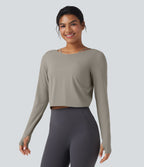 Top de sport yoga SoftlyZero™ QuickDry 2-en-1 dos nu torsadé manches longues avec trous pouces
