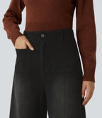 Halara Flex™ Jean large Palazzo et Taille Haute avec Poches Avant en Tricot Extensible Lavé