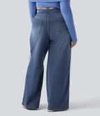 Halara Flex™ Jean large fluide taille haute à rayures délavé décontracté grande taille avec poches