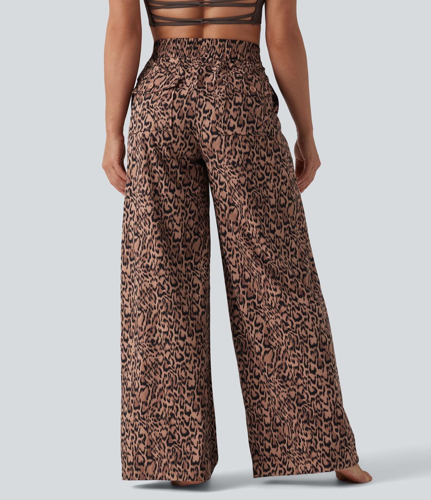 Pantalon danse taille mi-haute imprimé léopard avec poches