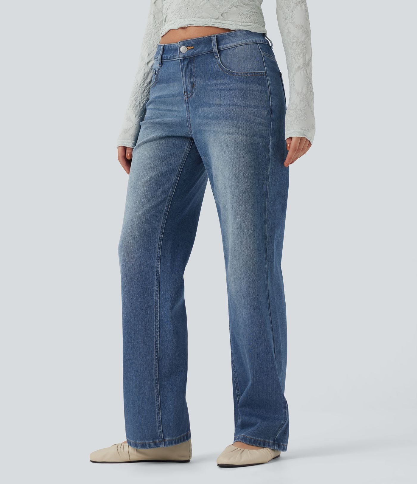 Jean décontracté Halara Flex™ taille basse coupe droite avec poches
