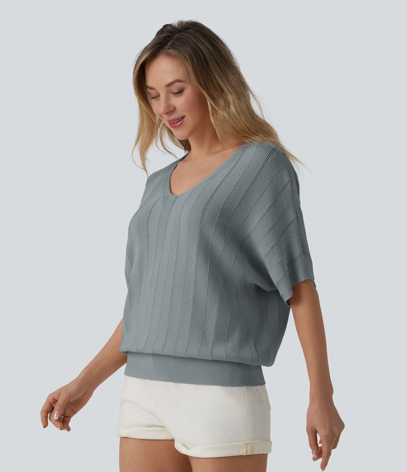 Pull décontracté col V manches courtes
