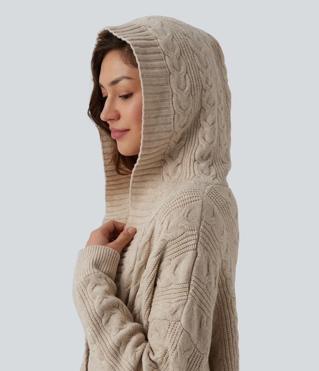 Gilet long casual à capuche manches longues avec poches