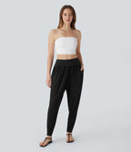 Pantalon sarouel taille haute à poches latérales, style resort