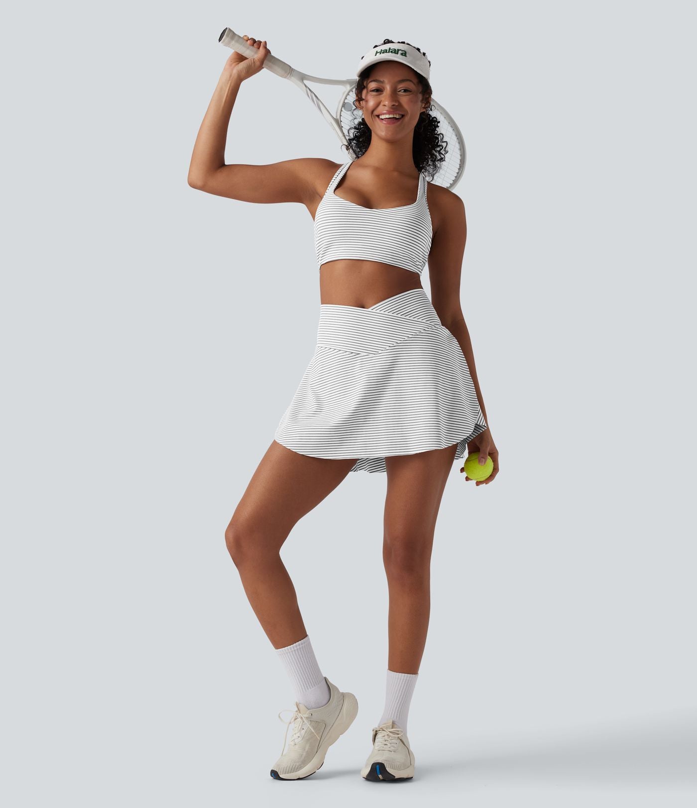 Jupe-short de tennis mini taille haute croisée à rayures avec poches