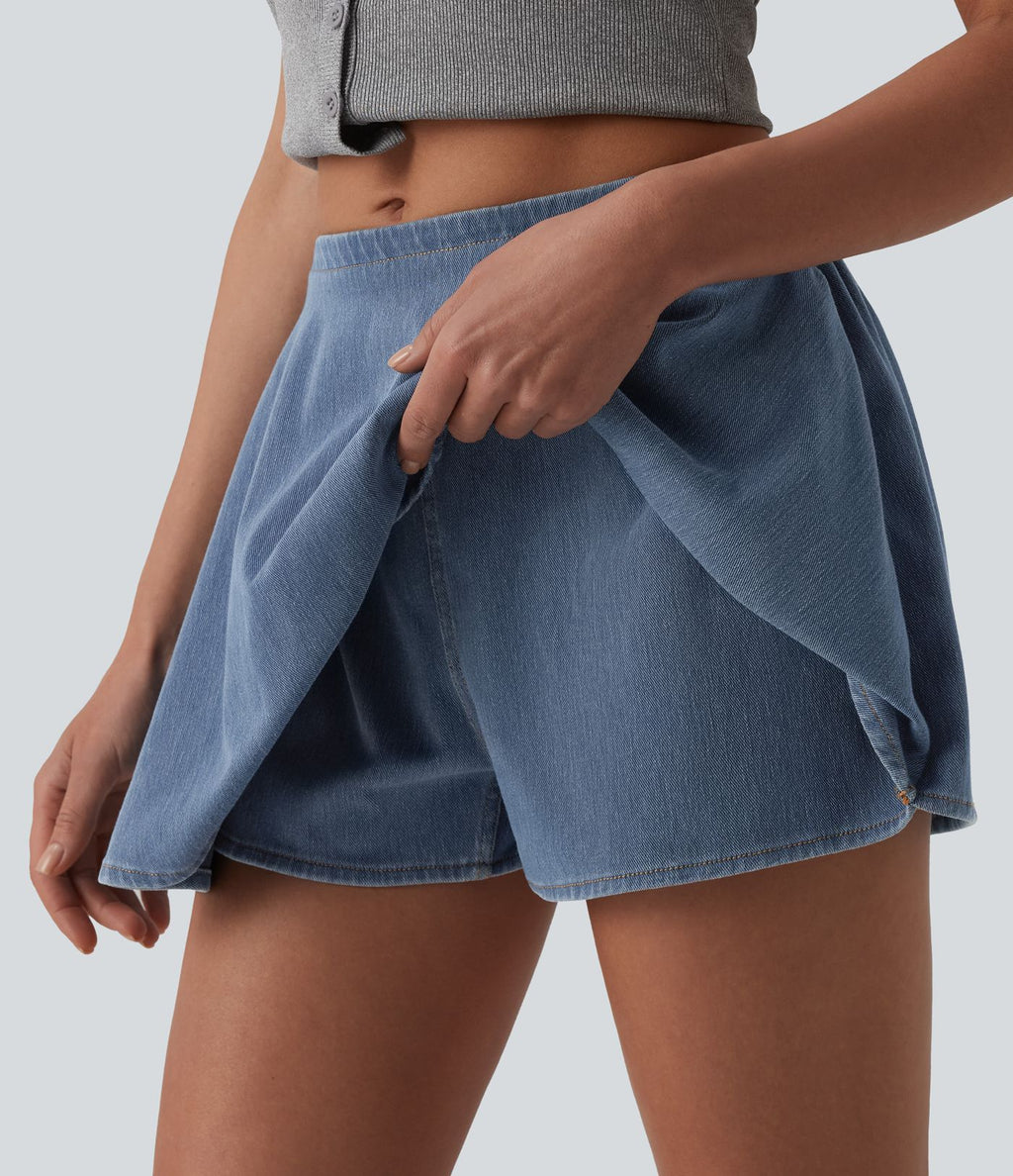 Halara Flex™ Jupe-short casual en jean trapèze taille mi-haute