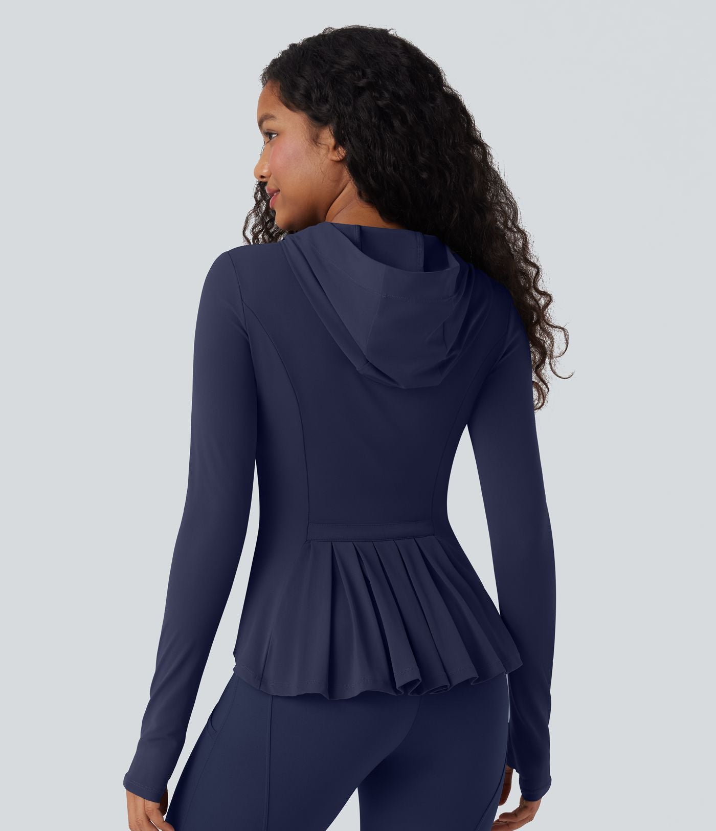 Veste SoftlyZero™ à capuche manches longues avec trous pouces détails plissés et poches-UPF50+