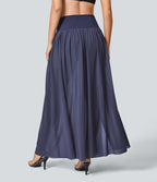 Jupe Casual Taille Haute Maxi Fluide Mesh Fente Plissée 2 en 1