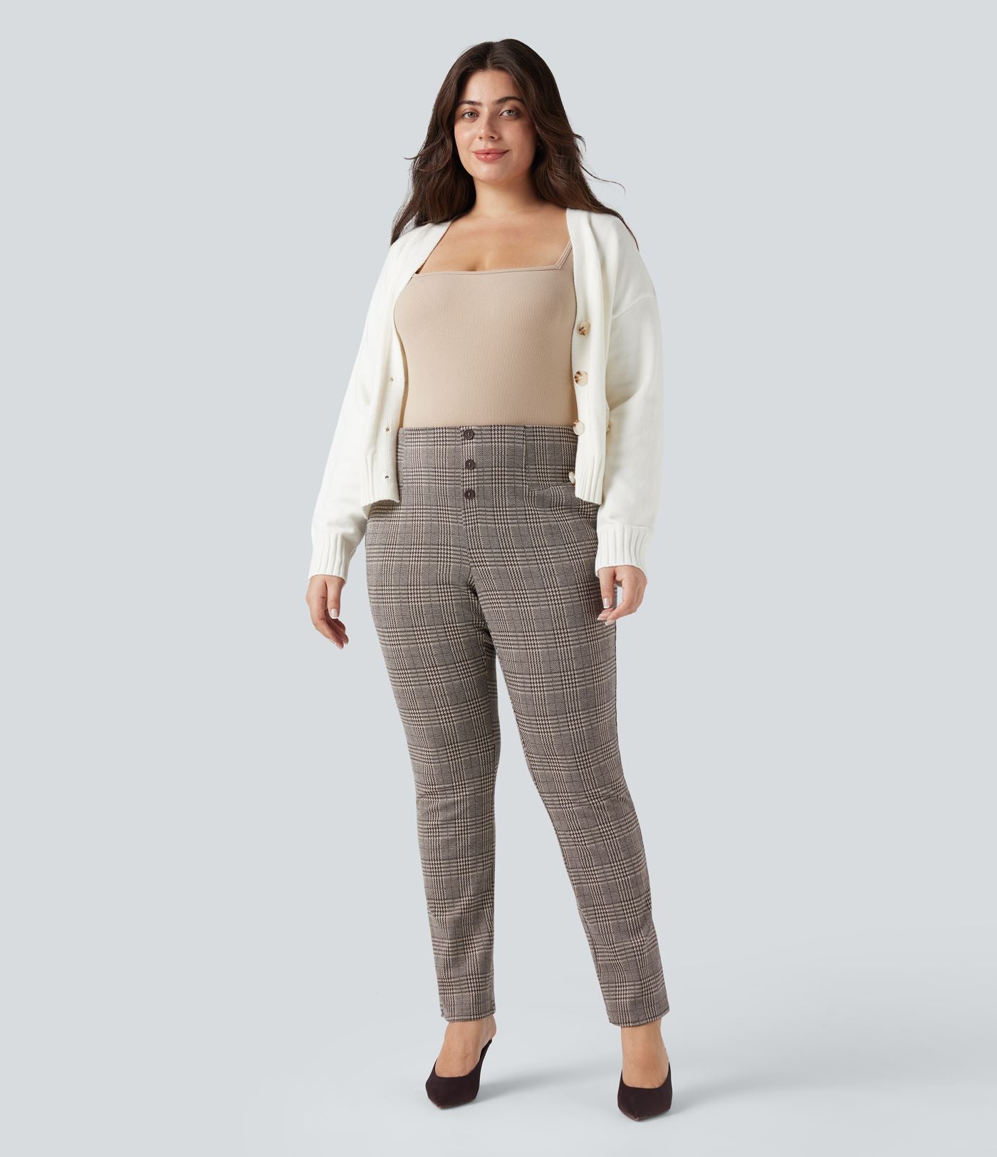 Pantalon tailleur skinny Halara Flex™ grande taille taille haute pied-de-poule à carreaux avec poches