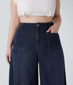 Jean décontracté Halara Flex™ grande taille large taille haute en maille extensible délavée avec poches avant