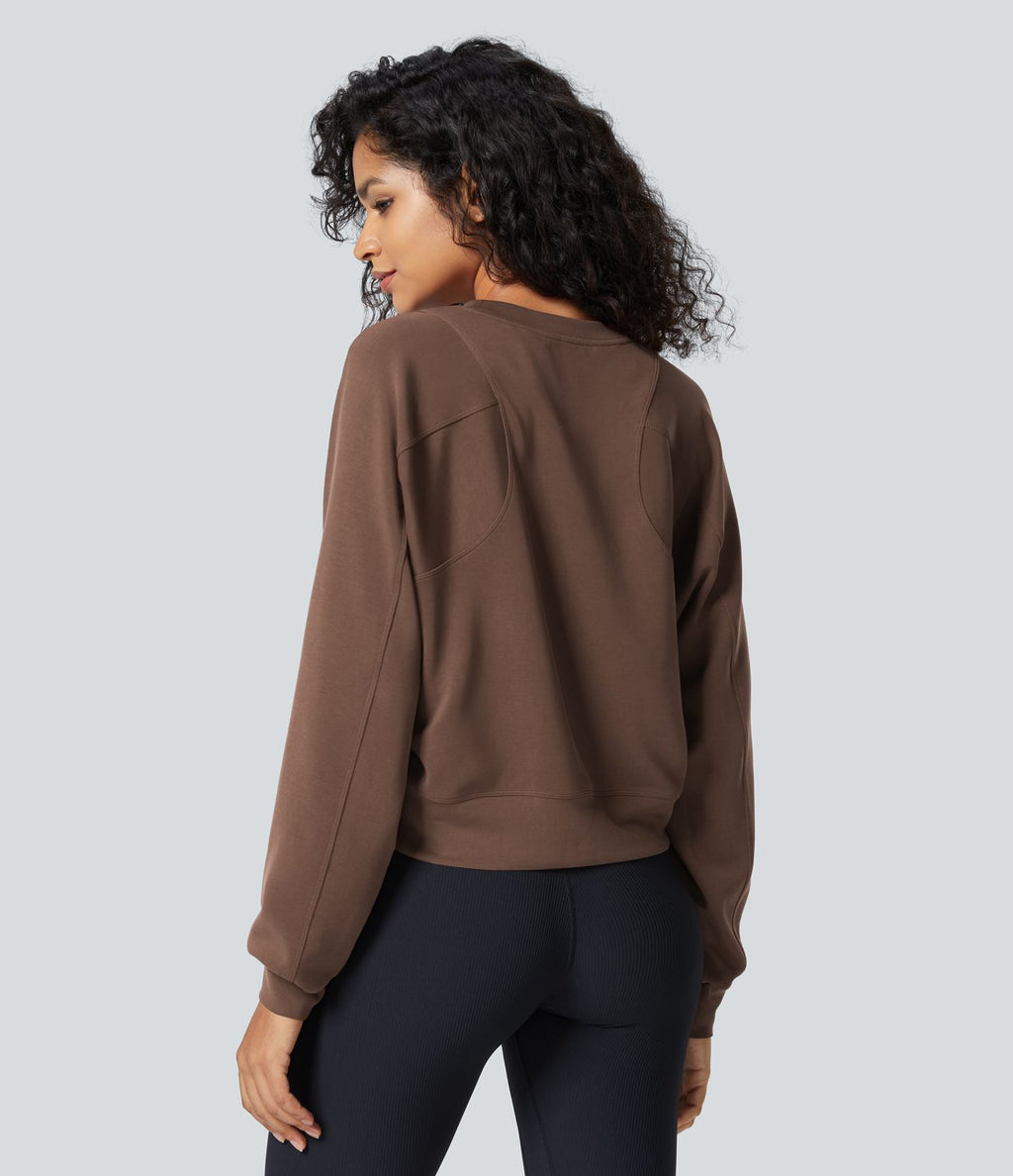 Sweatshirt Casual Solide à Manches Raglan et Col Rond