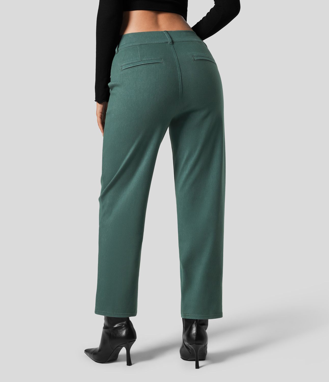 Halara Flex™ Jean Casual Tapered en Tricot Extensible Coloré avec Taille Haute et Poches Latérales