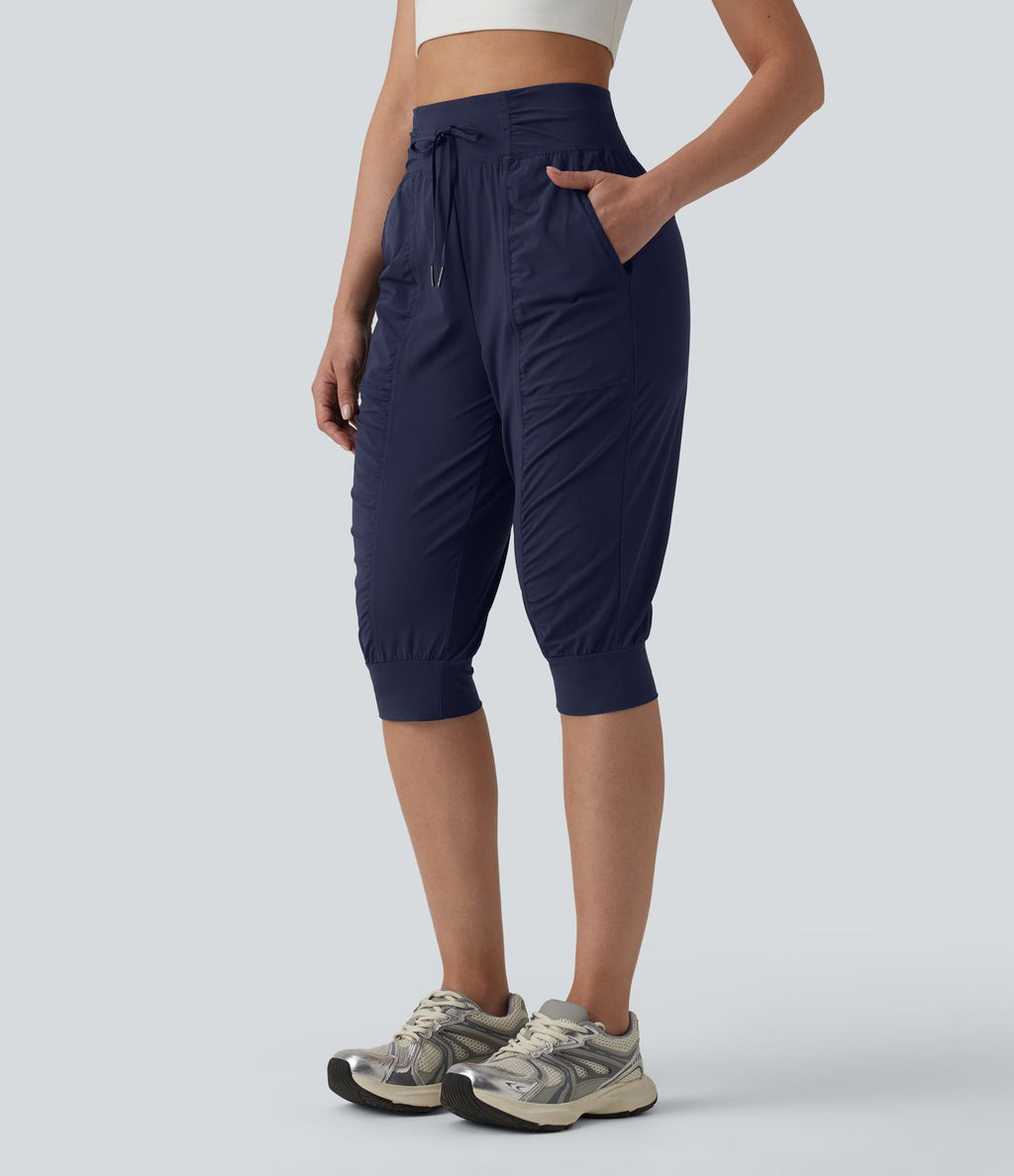 Jogging de danse fuselé 7/8 froncé séchage rapide effet frais InstantCool taille haute avec cordon de serrage et poches, protection solaire UPF40+