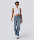 Halara Flex™ Jeans bootcut Casual Taille Haute Multiples Poches Lavés Élastiques et Tricotés Coupe