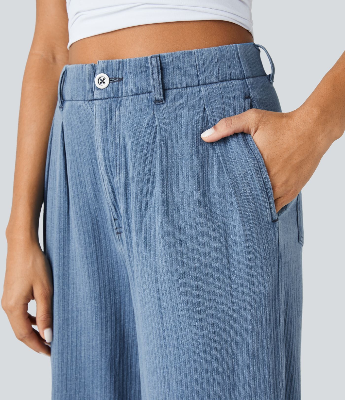 Jean carotte 7/8 casual délavé Halara Flex™ taille mi-haute avec poches