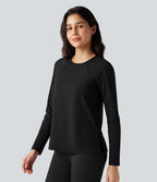 Top de sport running SoftlyZero™ Airy ourlet fendu col rond manches longues - UPF50+