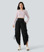 Pantalon baggy yoga SoftlyZero™ Airy froncé taille haute avec cordon de serrage et poches