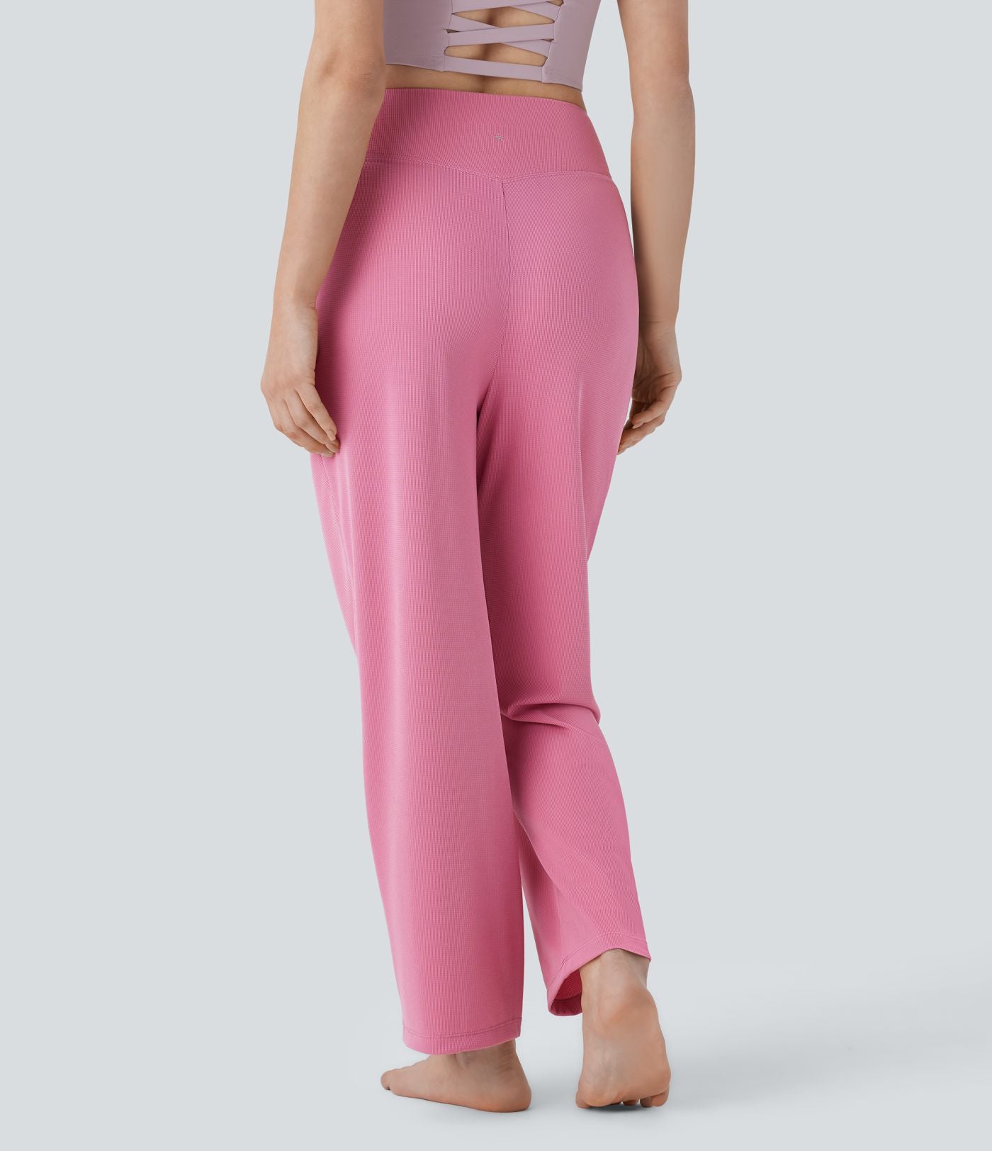 Pantalon de yoga droit en maille gaufrée, taille mi-haute, avec poche