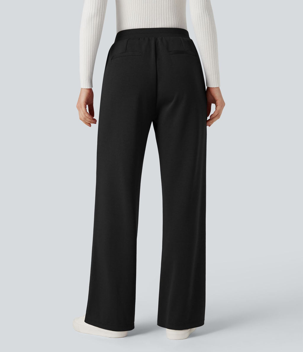 Pantalon tailleur coupe droite taille haute avec poches