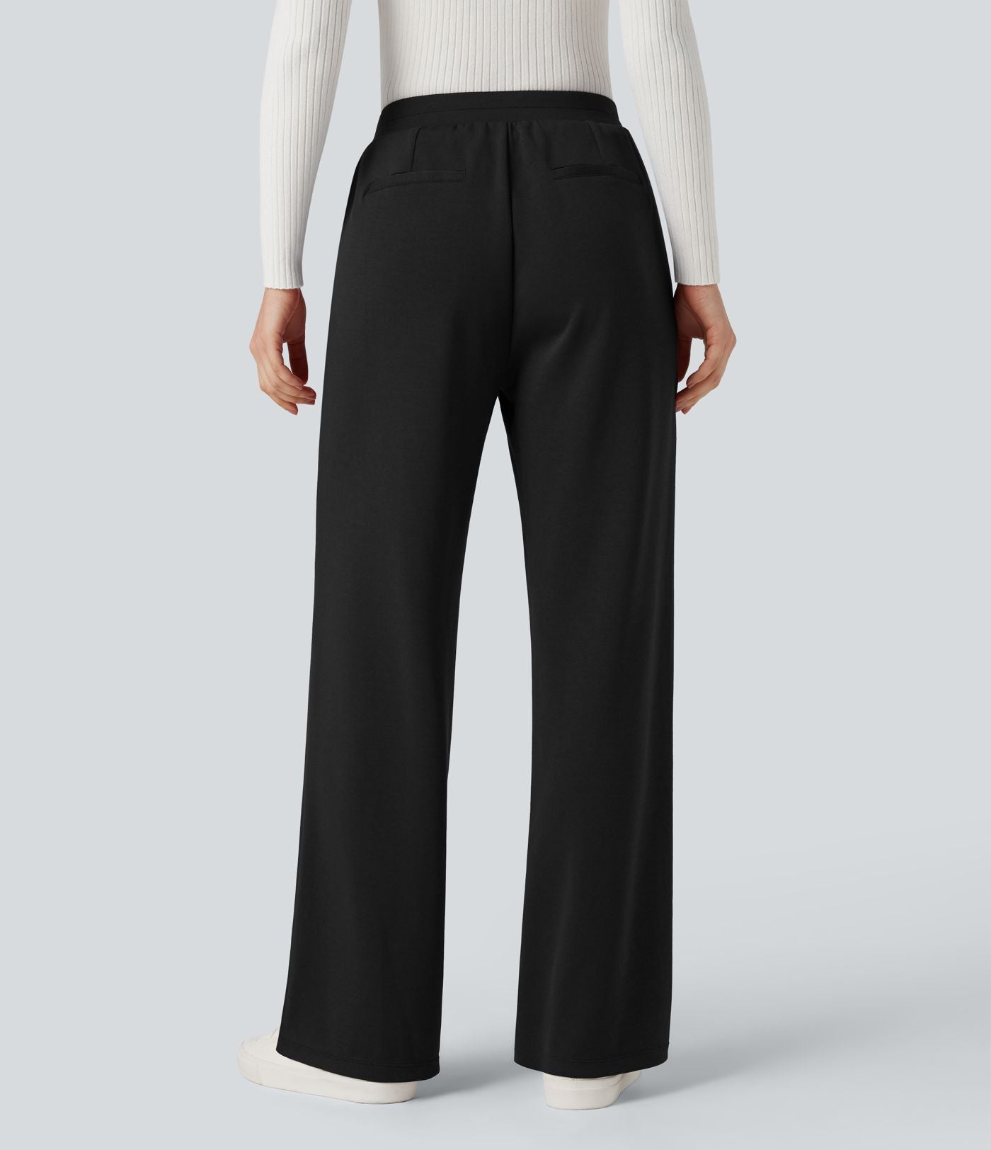 Pantalon tailleur coupe droite taille haute avec poches
