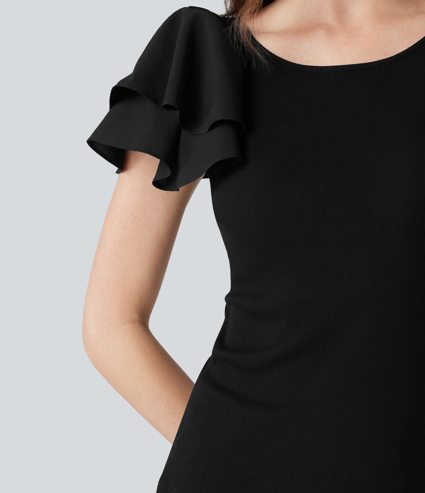 Blouse décontractée col rond à manches à volants étagées