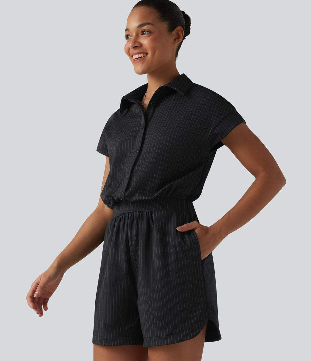 Combinaison short casual à manches courtes rayée avec poches — Édition Easy Peasy