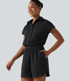 Combinaison short casual à manches courtes rayée avec poches — Édition Easy Peasy