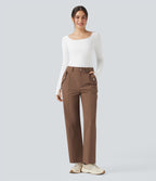 Pantalon de randonnée droit déperlant taille mi-haute avec poches