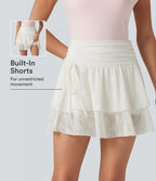 Jupe casual 2-en-1 à volants taille haute avec cordon de serrage et dentelle