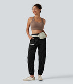 Jogging de course fuselé froncé taille mi-haute à cordon de serrage, séchage rapide, à effet frais InstantCool, avec poches, protection solaire UPF40+