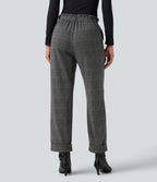 Pantalon tailleur Halara Flex™ pied-de-poule à carreaux coupe droite taille haute avec poches