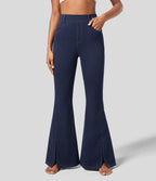 Halara Flex™ Jean Évasé Causal Tricot Extensible Taille Haute avec Poches Latérales Ourlet Fendu