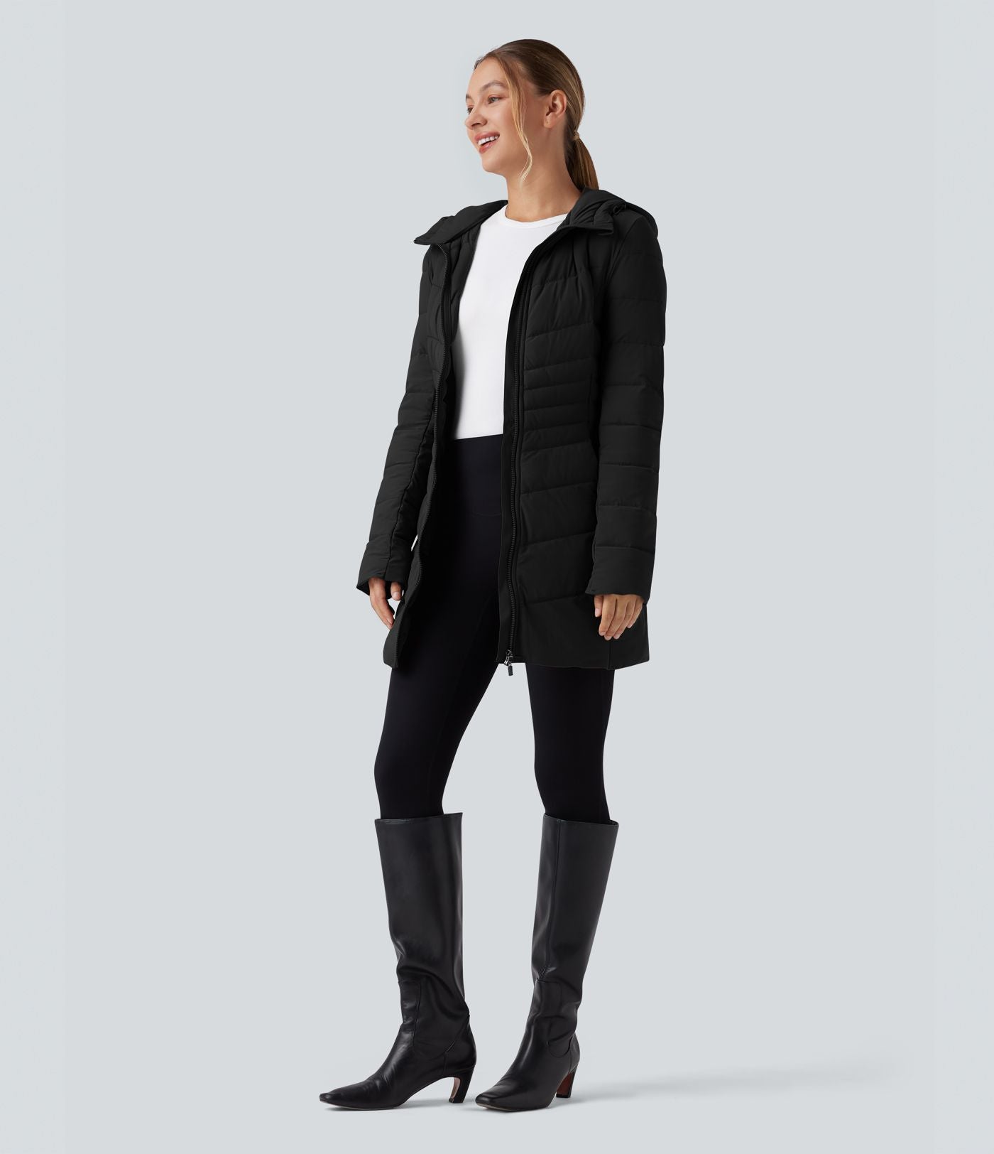 Doudoune longue extensible PuffFlex à capuche avec poches