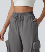 Pantalon cargo droit de sport taille haute effet frais InstantCool à séchage rapide, cordon de serrage et poches, protection solaire UPF40+