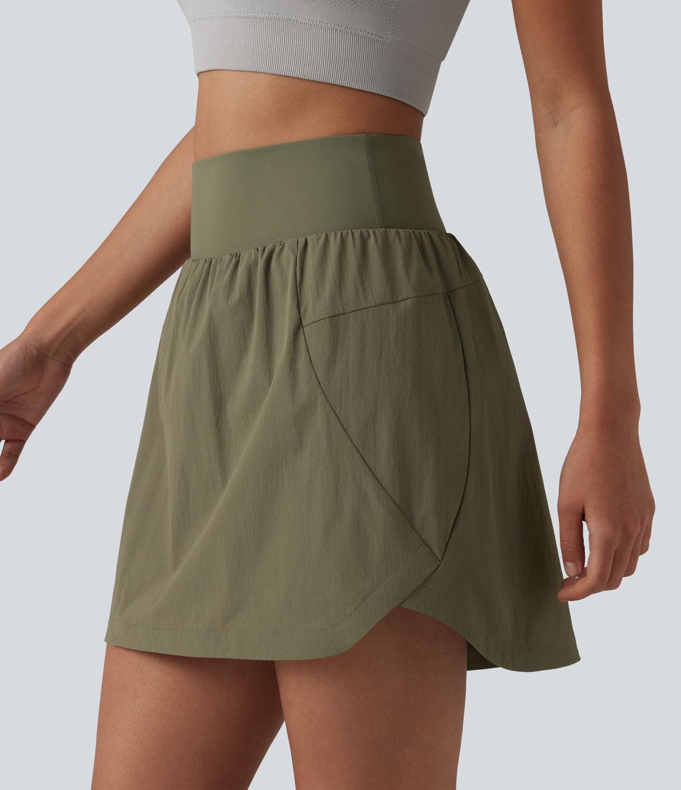 Jupe-short mini 2-en-1 taille haute ourlet arrondi avec poches pour la randonnée