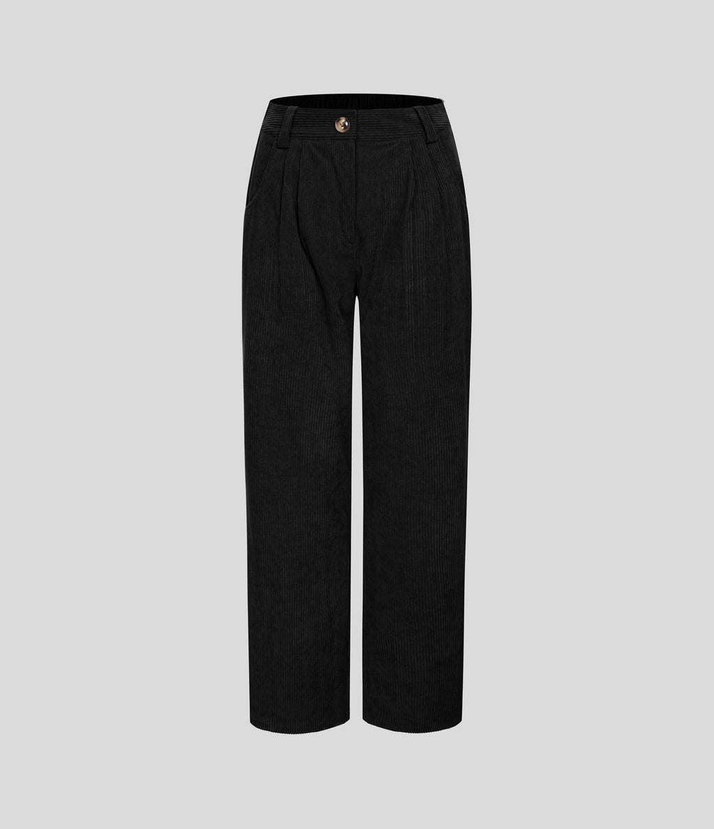 Pantalon en velours côtelé décontracté taille moyenne avec poches latérales