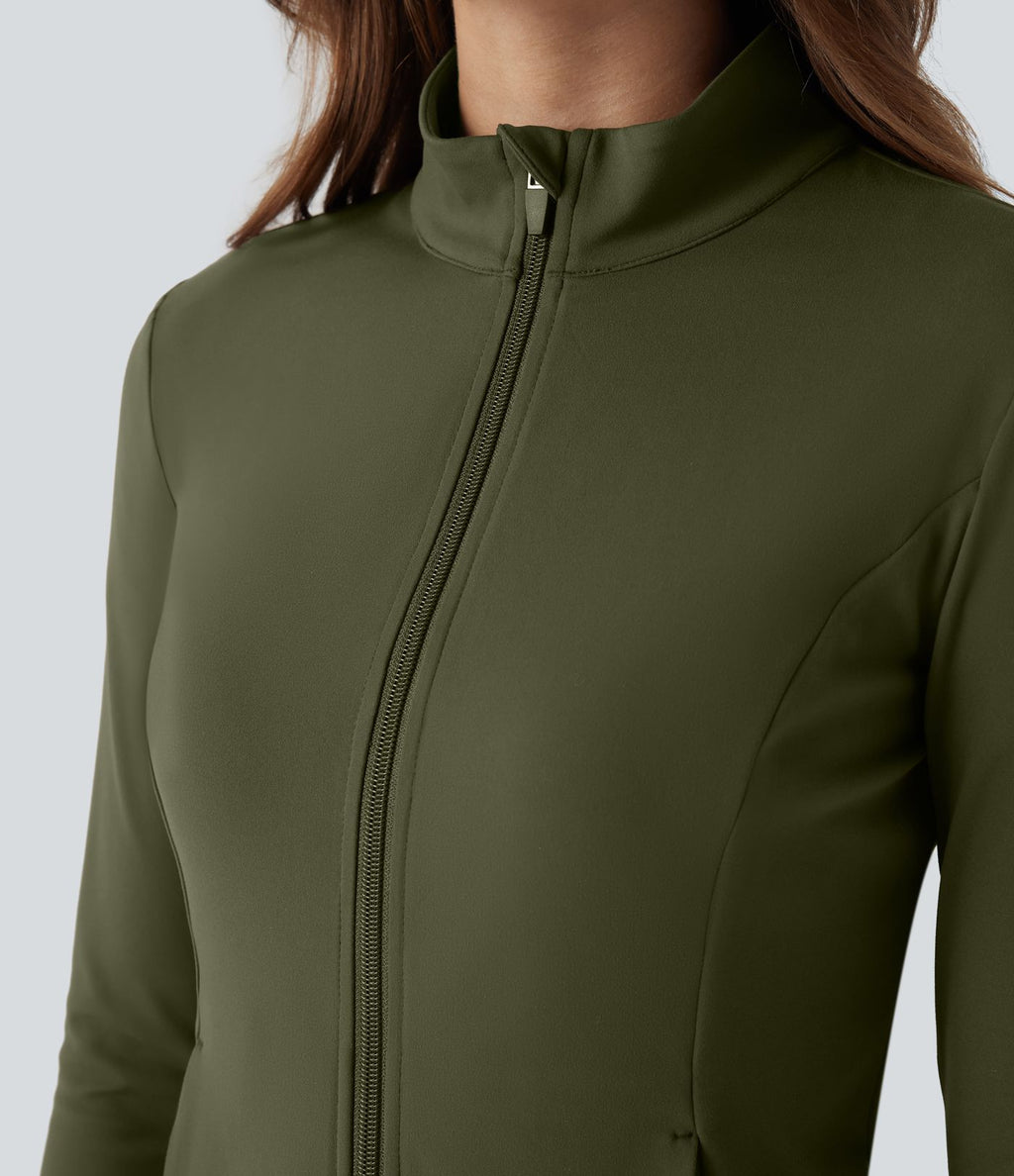 Veste ajustée col montant zippée avec passants pouces et ourlet à volants DayStretch avec poches