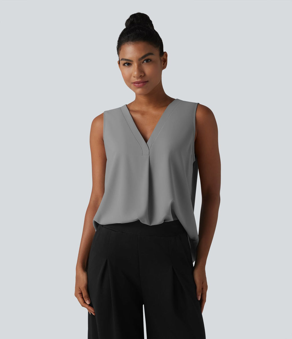 Blouse esprit bureau oversize défroissage facile, sans manches et col V