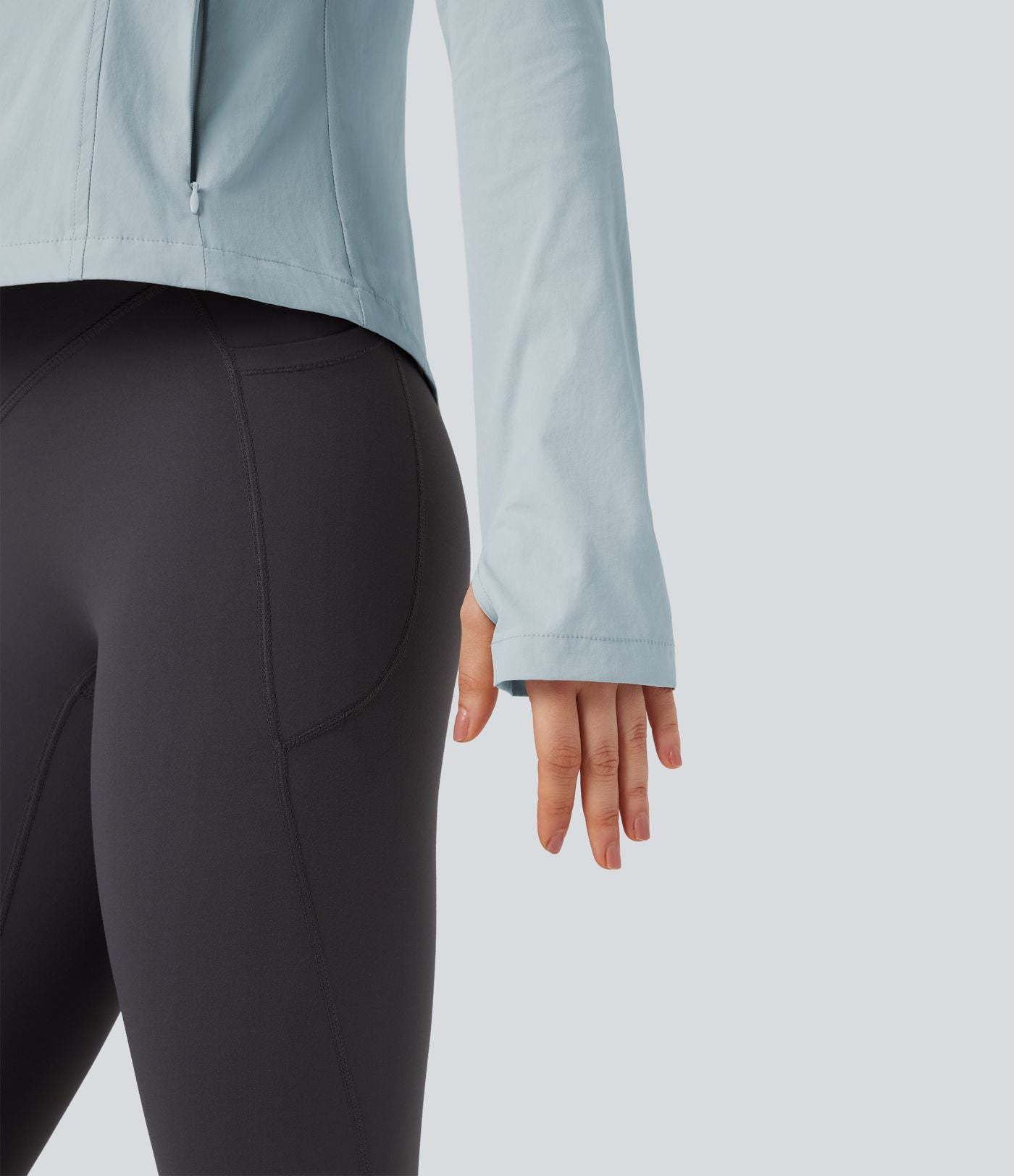 Veste de randonnée à capuche, manches longues, passants pouces et zip avec poches - UPF40+