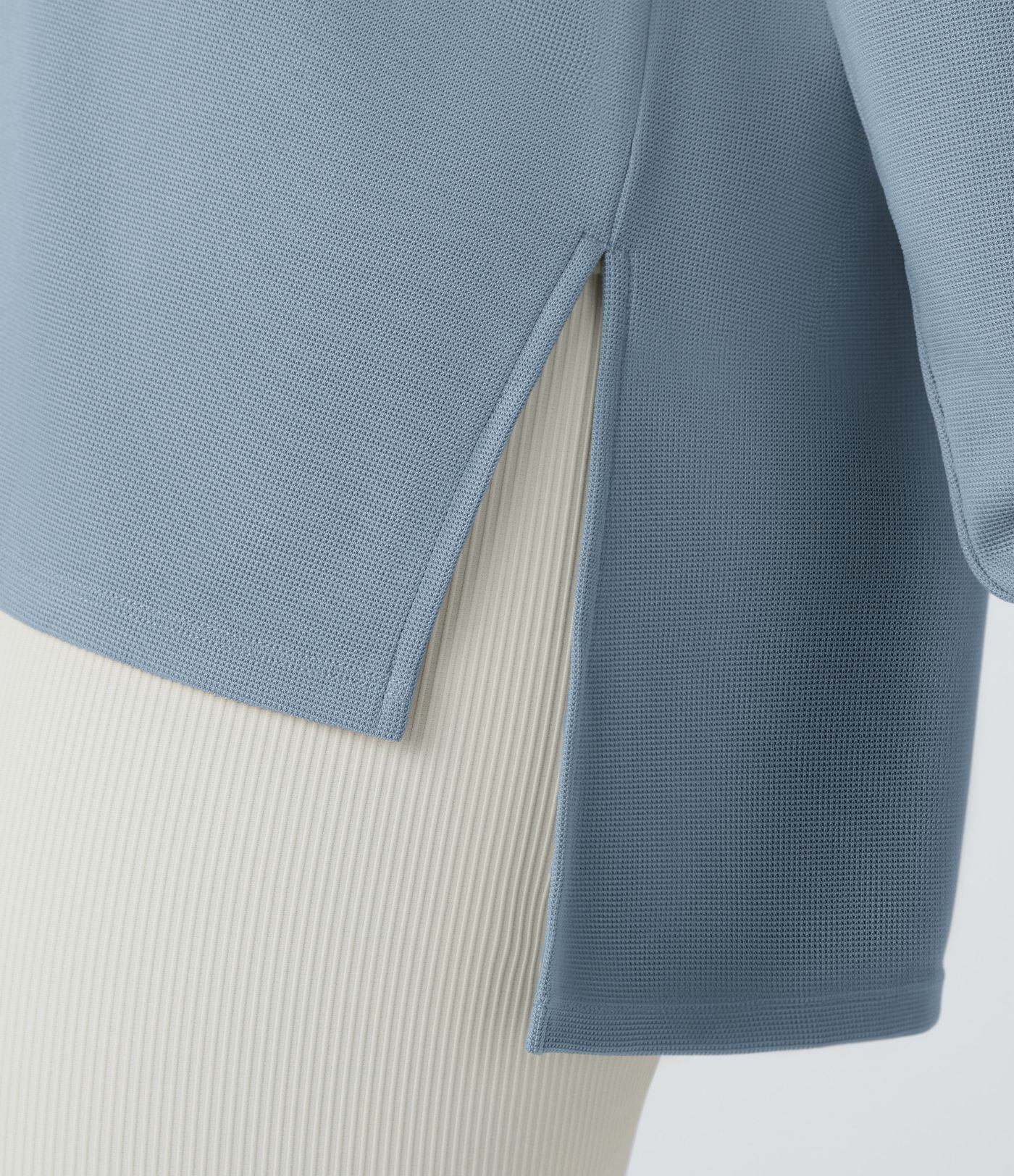 Sweatshirt Casual Waffle à Boutons Devant avec Trou Pouce et Fente