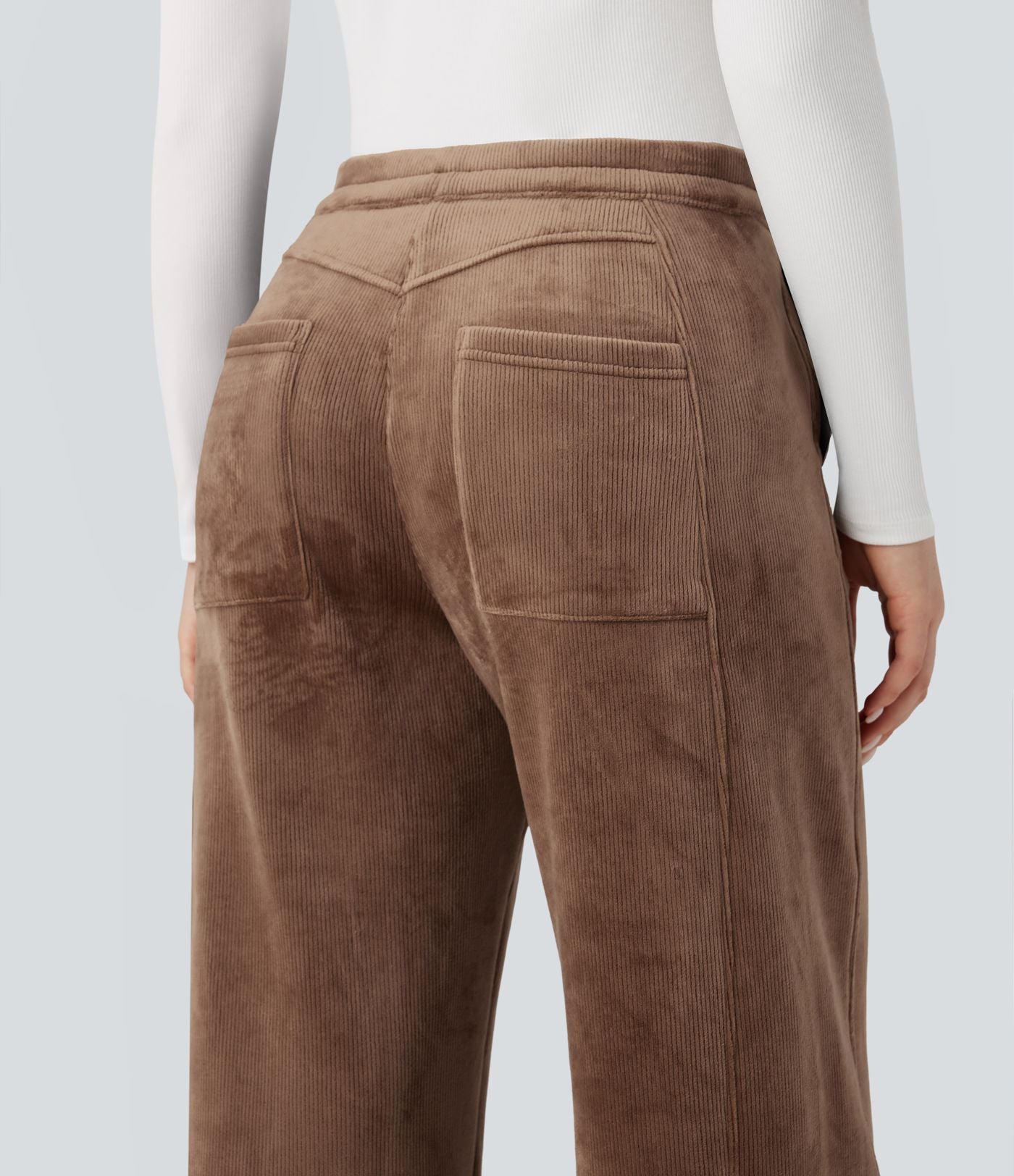 Pantalon barrel polaire côtelé taille mi-haute avec poches
