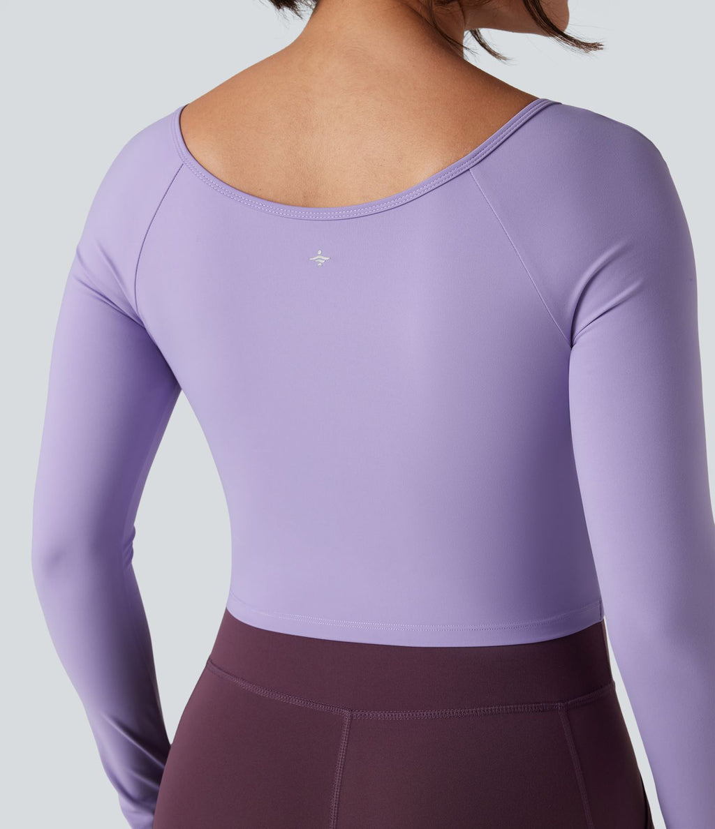 Top de sport yoga SoftlyZero™ Plush col rond ourlet croisé manches longues avec trous pouces