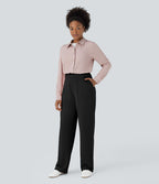 HalaraFlex™ Pantalon Tailleur taille haute en tissu gaufré avec poches latérales