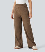 Pantalon ample décontracté suédine taille mi-haute avec poches