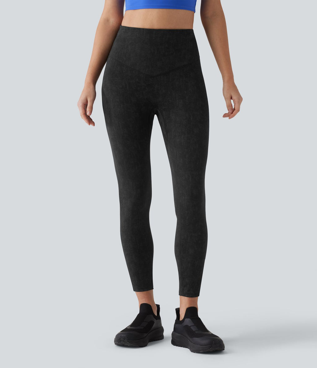 Legging de sport délavé effet ventre plat taille haute avec poches