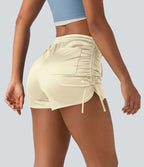 Short décontracté satiné taille haute avec cordon de serrage froncé et poche